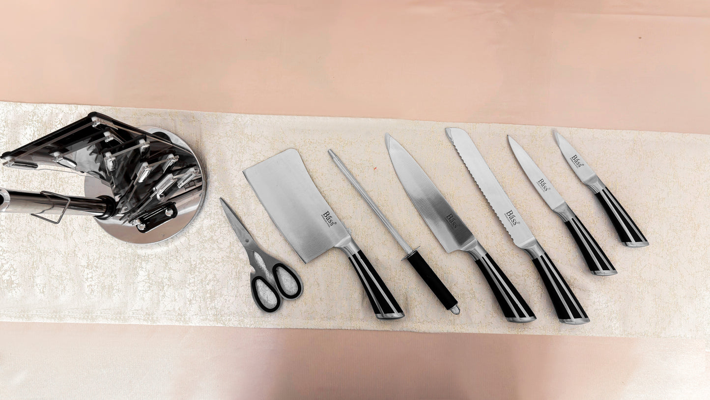 Set 8 cutite bucatarie din inox cu sport rotativ