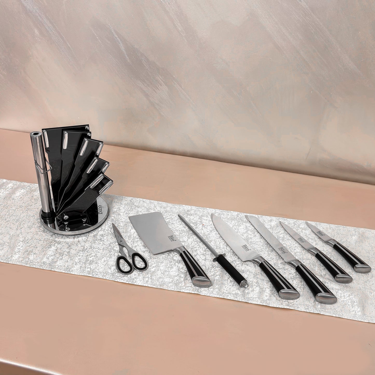 Set 8 cutite bucatarie din inox cu sport rotativ