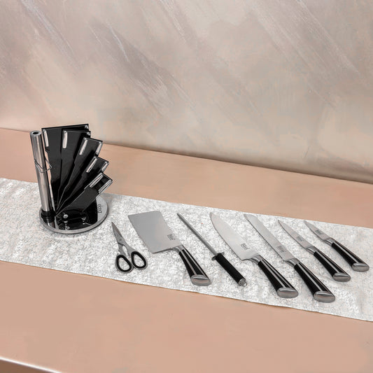 Set 8 cutite bucatarie din inox cu sport rotativ